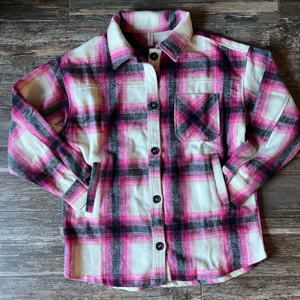 Zenana oversized plaid jacket or Shacket pink and black plaid
